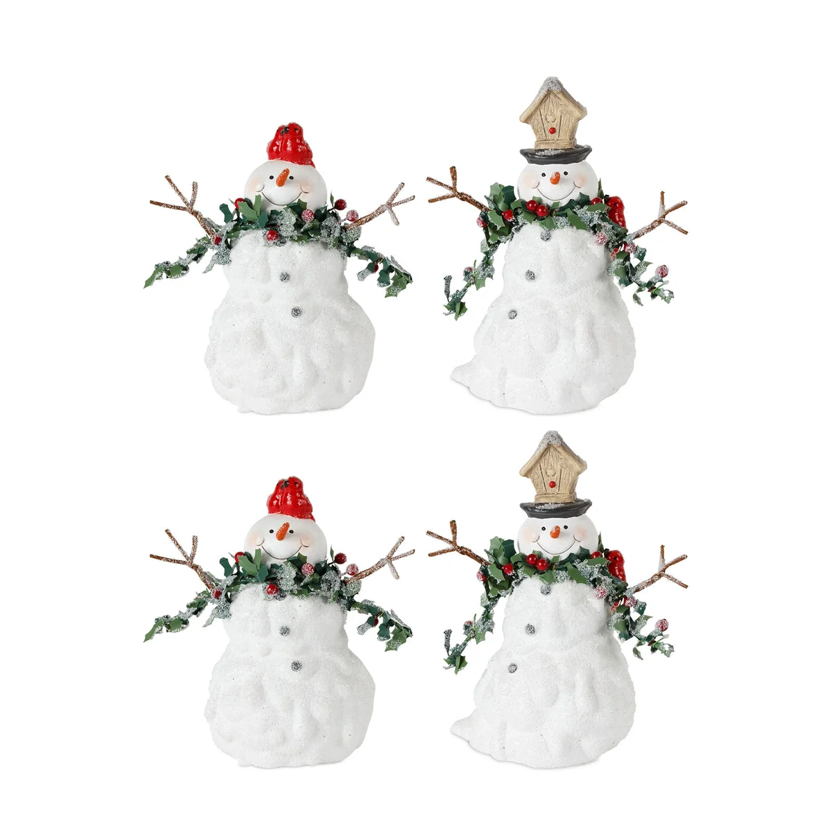 Whimsical Melted Snowman Terra Cotta Christmas Ornament Set of 4 by Melrose