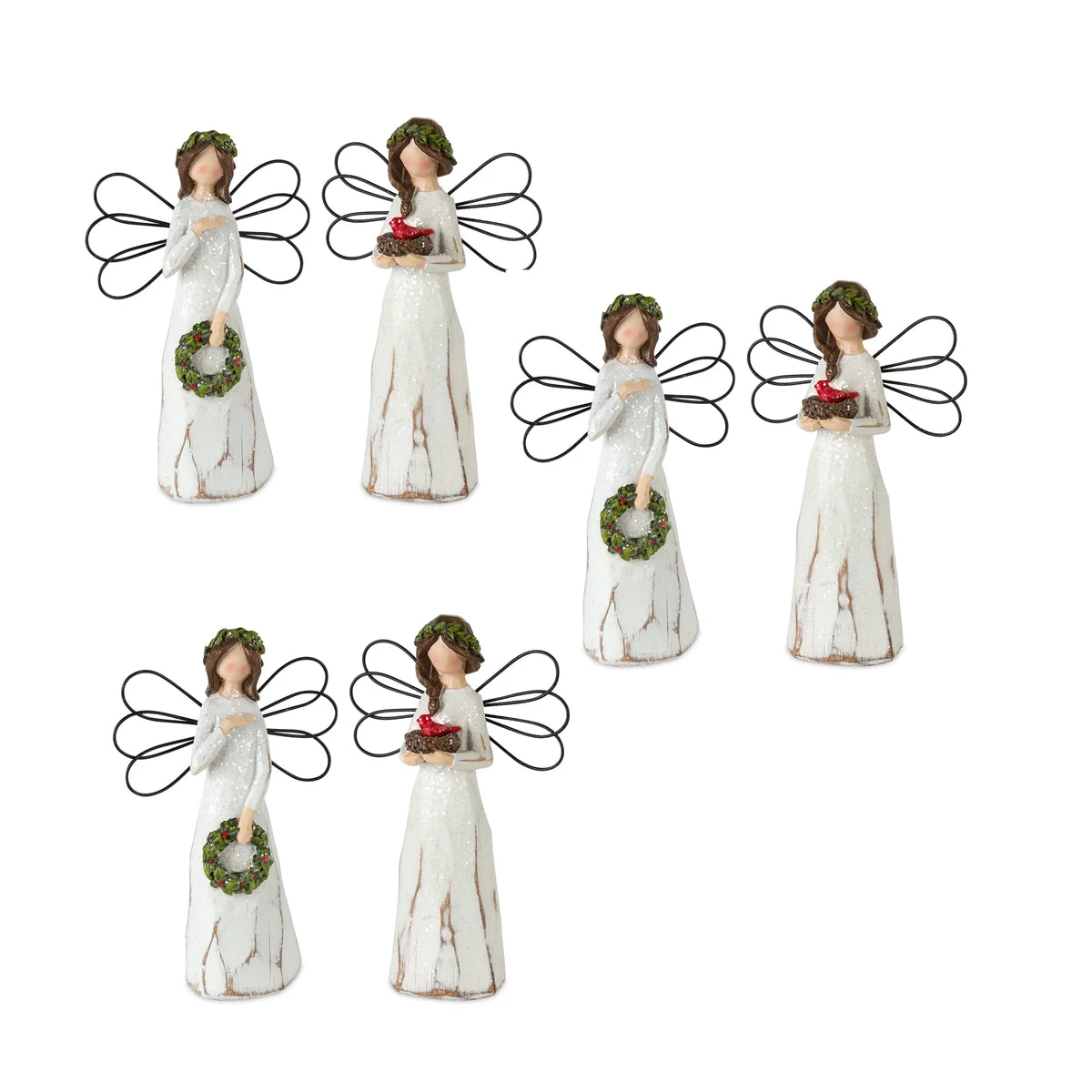 Christmas Resin Angel Display Frosted Figures – Set of Six by Melrose