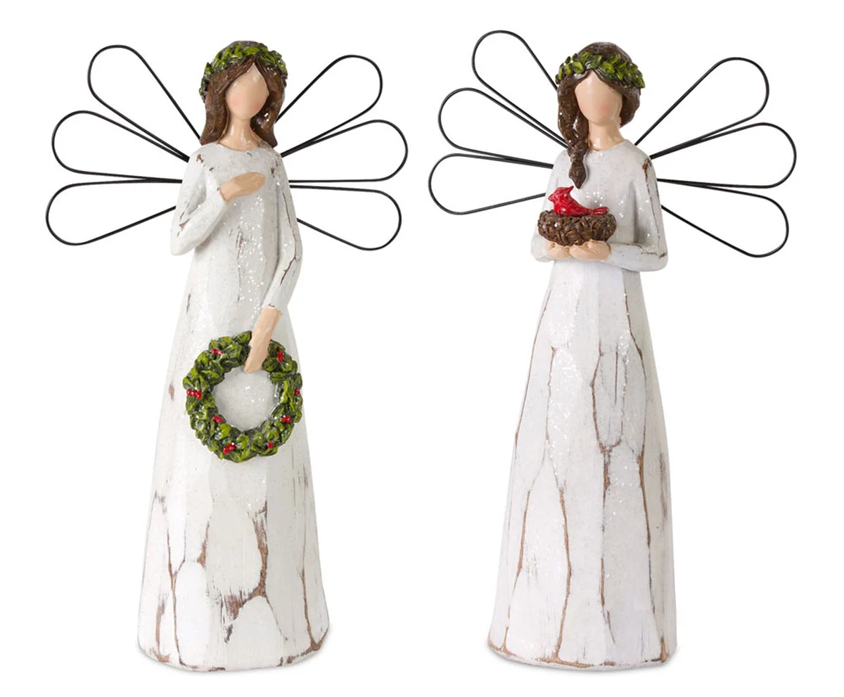 Winter Angel Holiday Figurine Set Frosted Finish – 2pc by Melrose