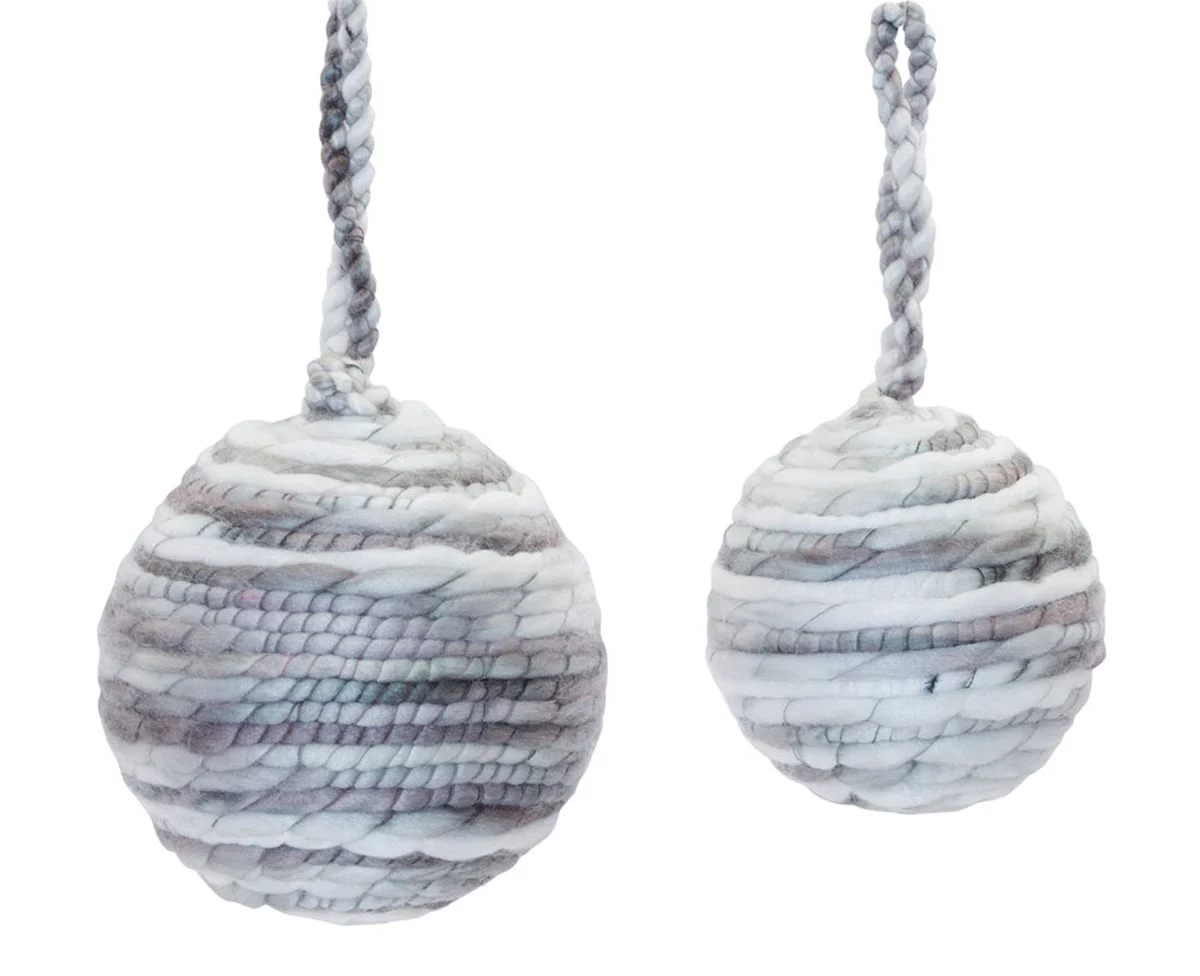 Melrose Grey and White Woven Ball Ornament (Set of 4)
