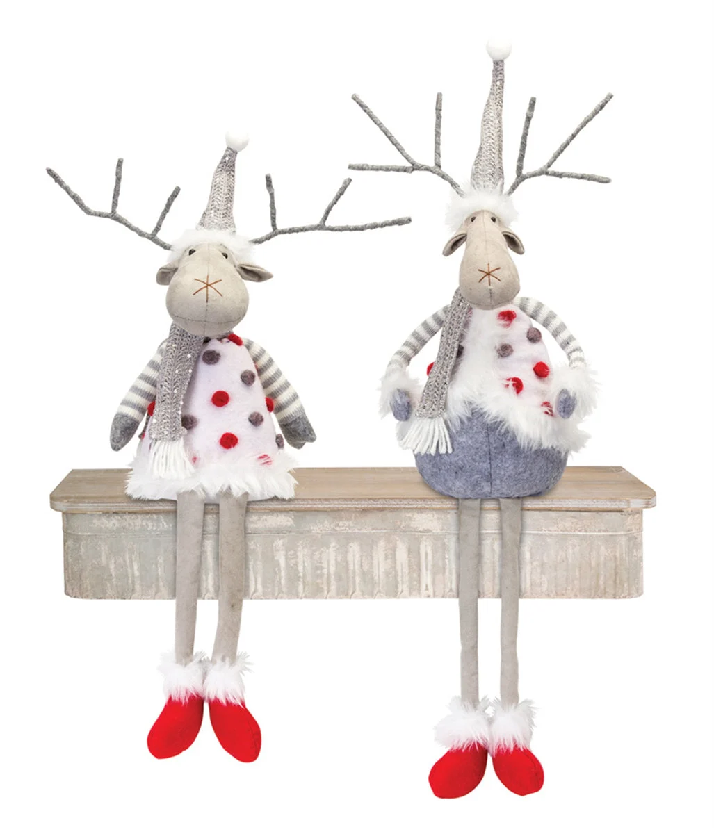 Melrose Plush Holiday Deer Shelf Sitter with Hat and Scarf Accent (Set of 2)