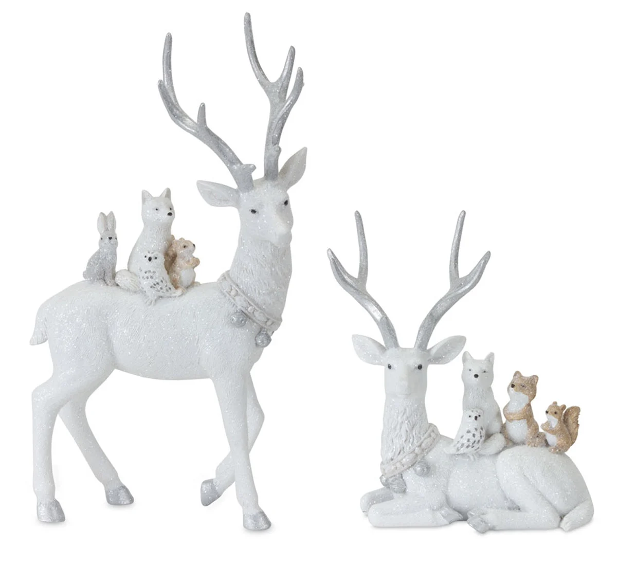Melrose Winter Deer with Woodland Friends Figurine (Set of 2)