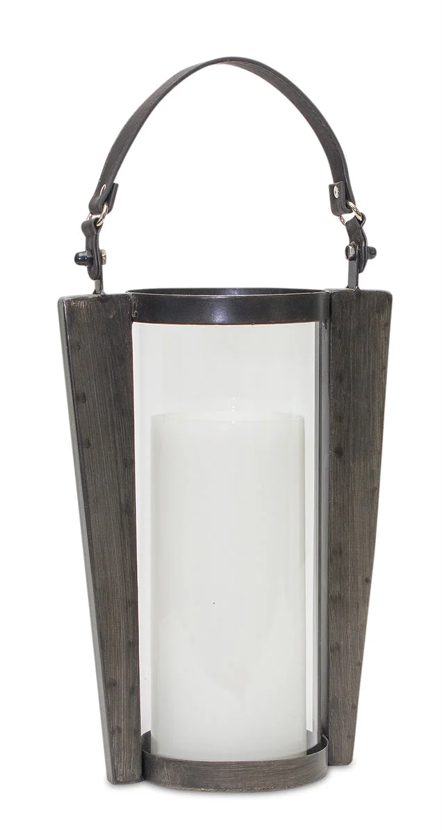 Iron Candle Holder with Glass Hurricane 18 Inch Handle Design for Home Decor By Melrose