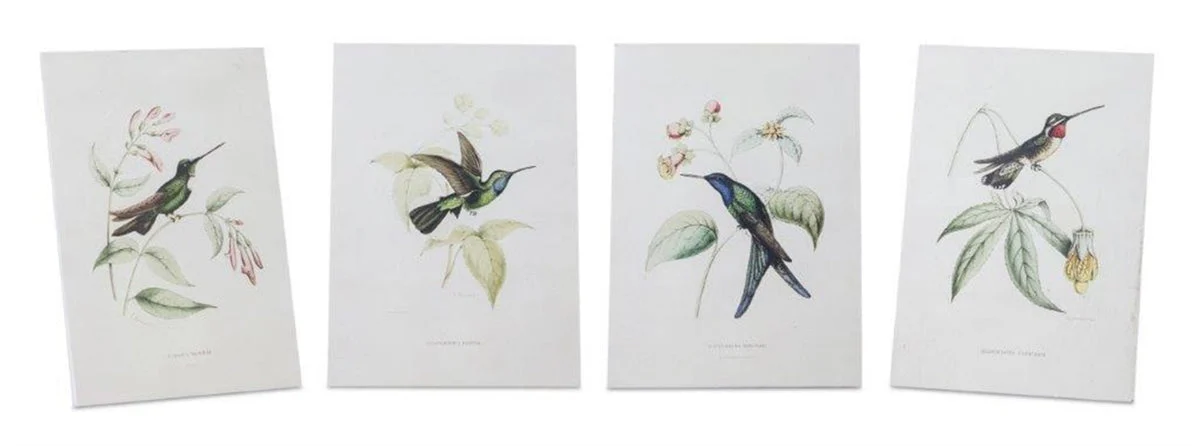 Hummingbird Print Wall Art (Set Of 4) Wood Frame 8.25 Inch Vintage Style Nature Decor By Melrose