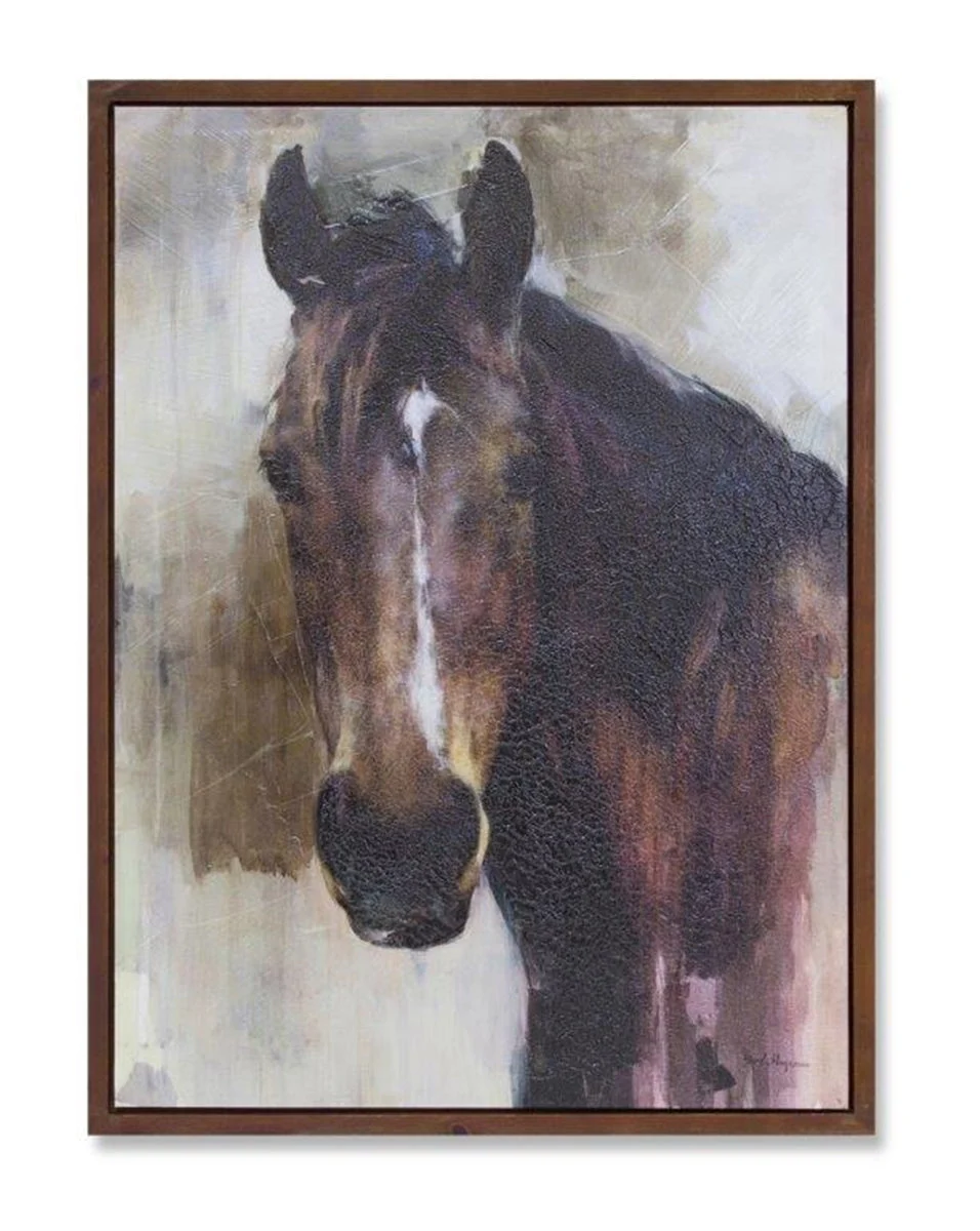 Wood Framed Horse Canvas Wall Art Rustic Equestrian Portrait Brown Beige White 31.5 Inch Vertical By Melrose