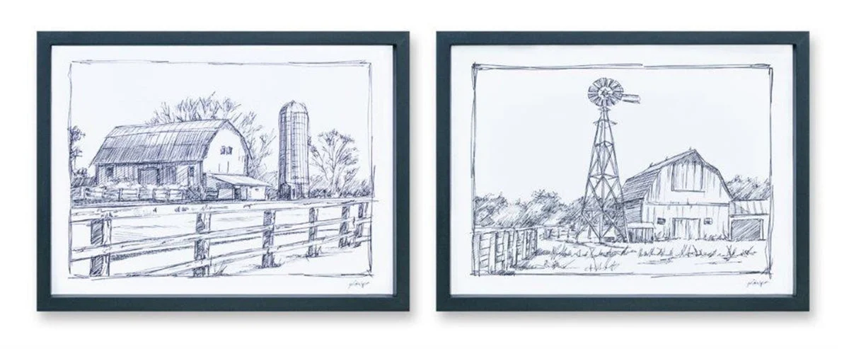 Barn Print Wall Art Set 12 Inch Farmhouse Style MDF Paper Design for Living Room By Melrose