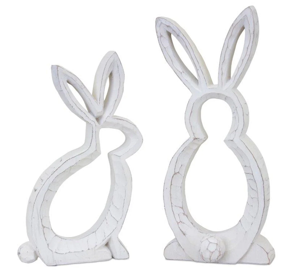 Carved Stone Bunny Outline Decor Set of 2 10.75 Inch & 9 Inch Resin Figures For Spring Tables By Melrose