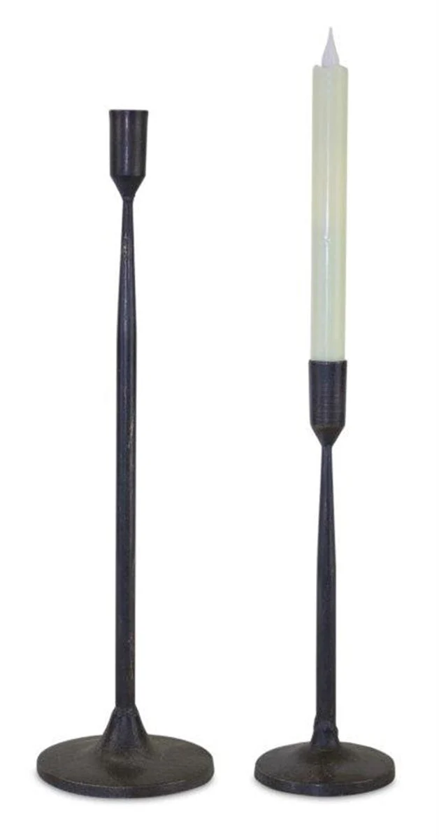 Set of 2 Black Metal Candle Holders – 10.75"H & 16.5"H – Minimalist Design – By Melrose