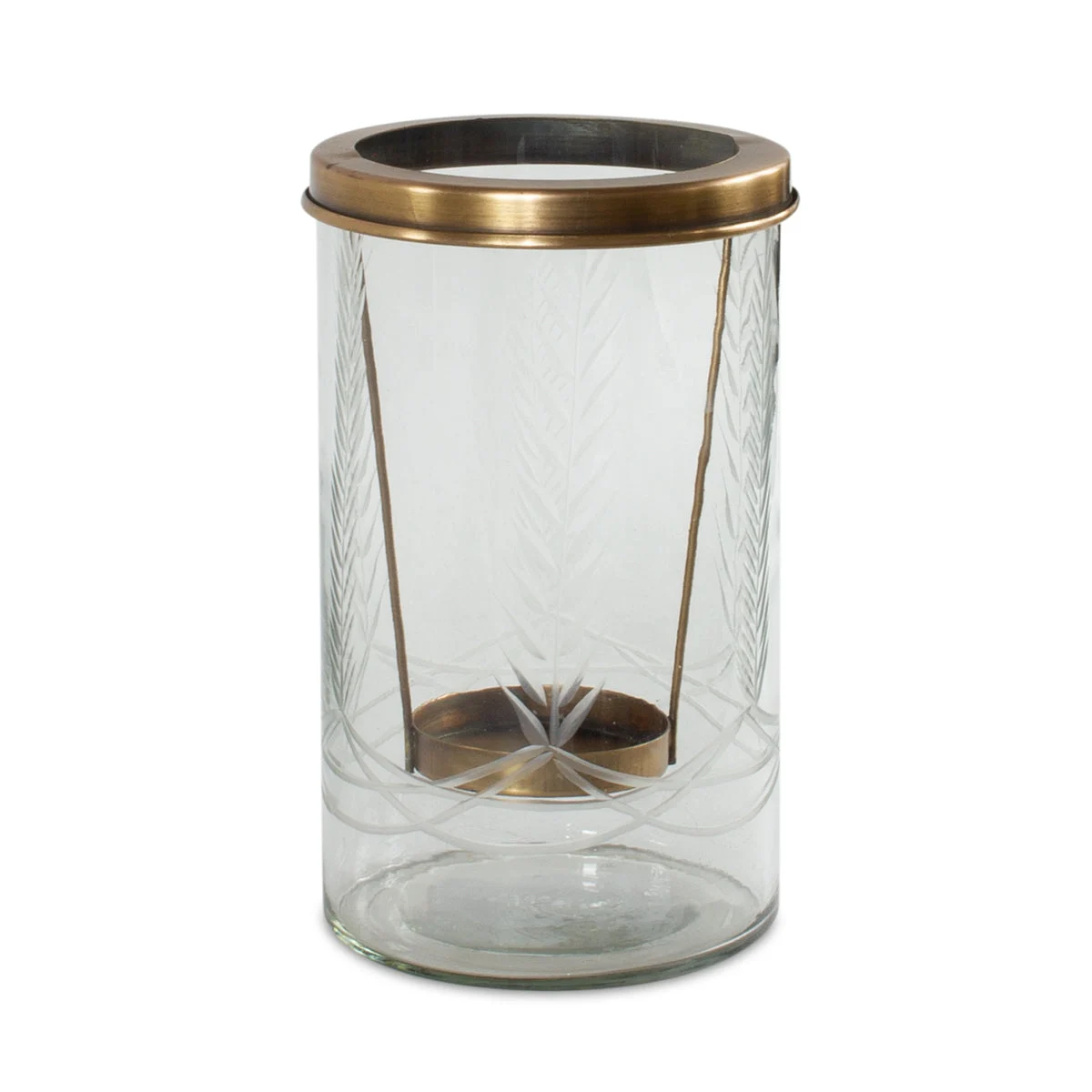 Suspended Glass Candle Holder – 8.5"H – Gold Etched Hurricane Design for Tables and Shelves – By Melrose