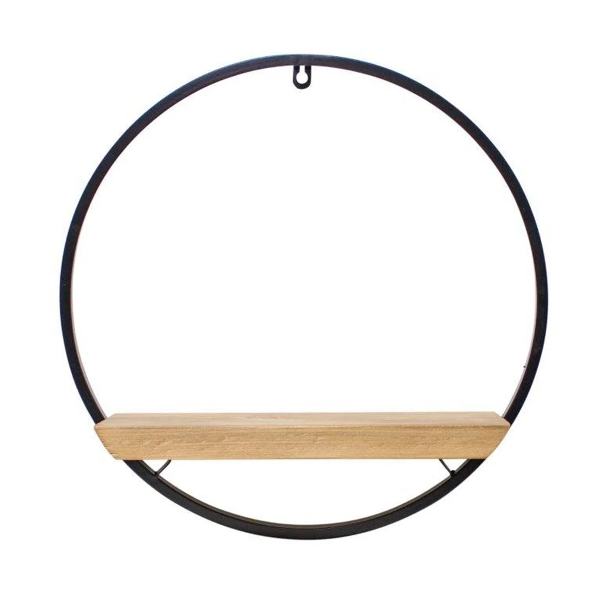 Wood Circle Shelf in Metal Frame – 17.5"H – Brown and Black Wall Decor for Indoor Display – By Melrose
