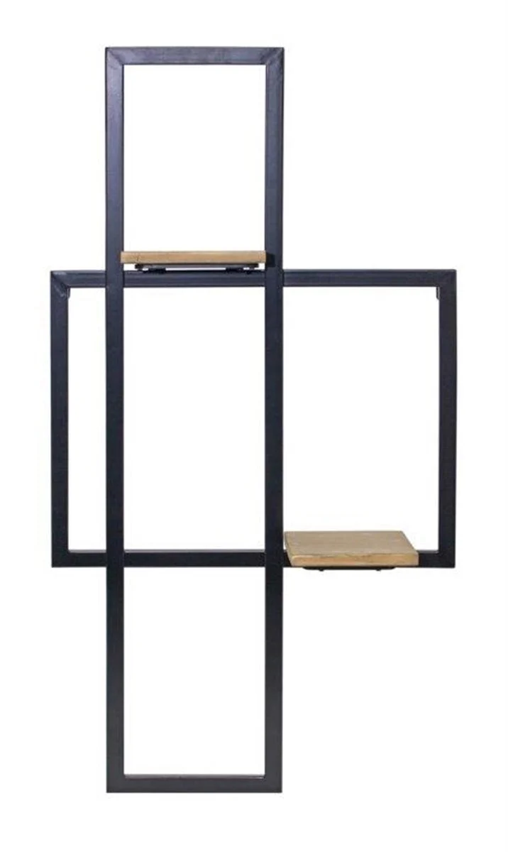 Iron Metal Wall Shelf with Wood Shelves – 33.5"H – Black and Brown Modern Industrial Wall Decor – By Melrose