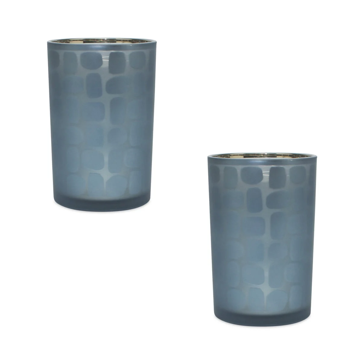 Glass Candle Holders in Navy Frosted Finish – 7.25"H – Set of 2 for Mantel Decor – By Melrose