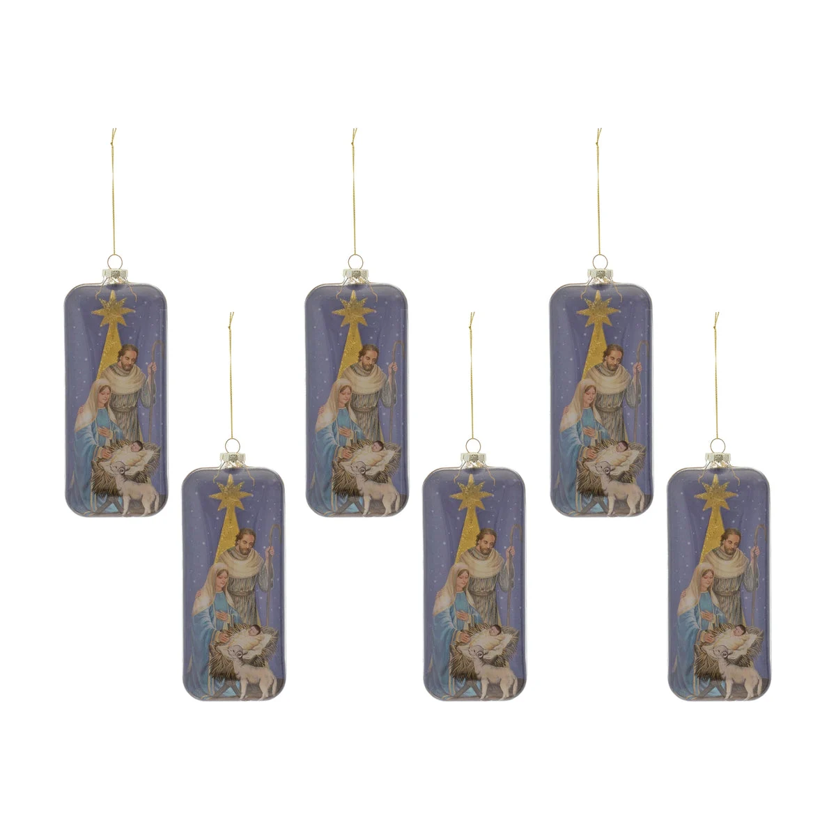 Glass Nativity Scene Christmas Ornaments – 8"H – Set of 6 Traditional Holiday Designs – By Melrose