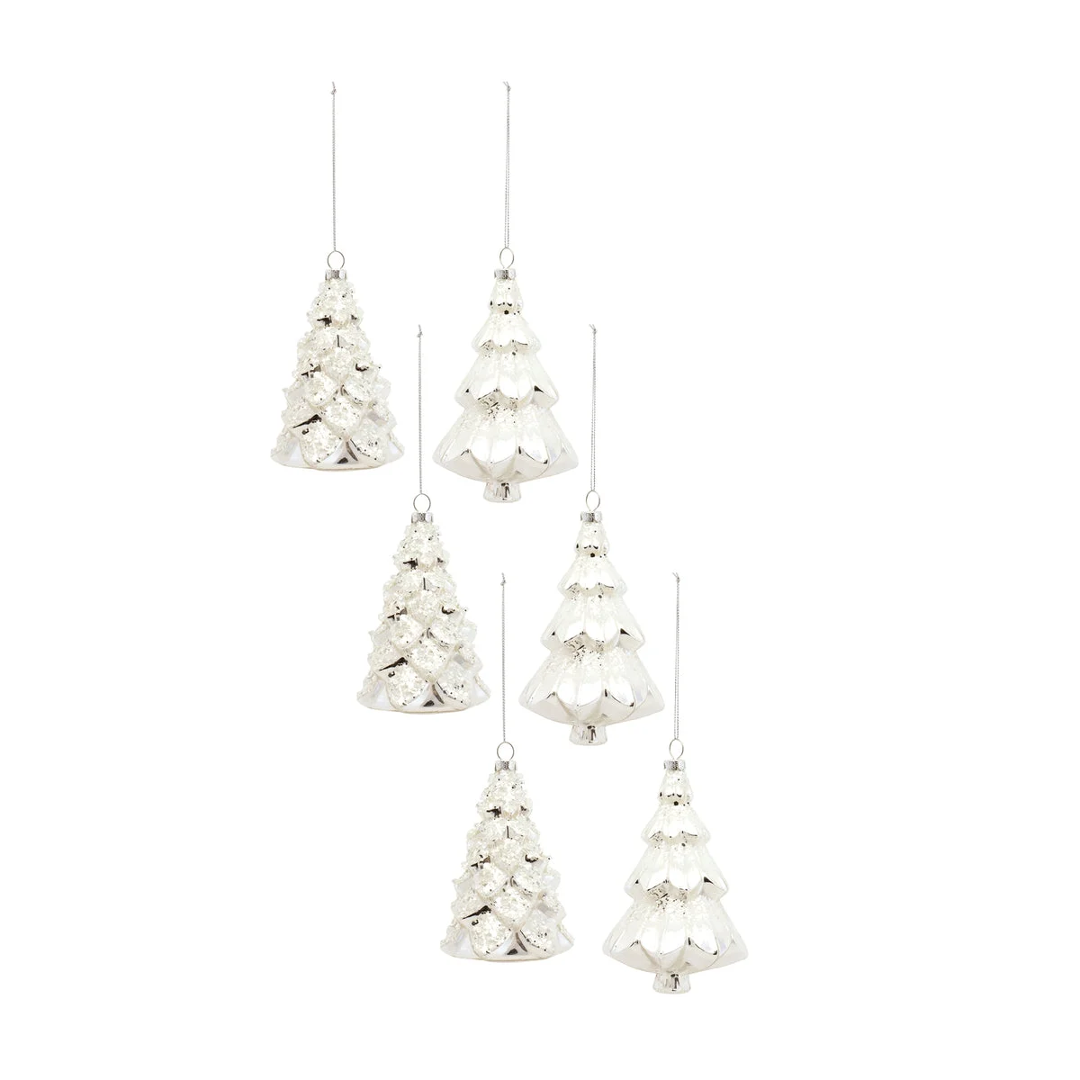 White Frosted Pine Tree Ornament (Set Of 6)– Glass – 5 and 5.75 Inch Christmas Decor – By Melrose