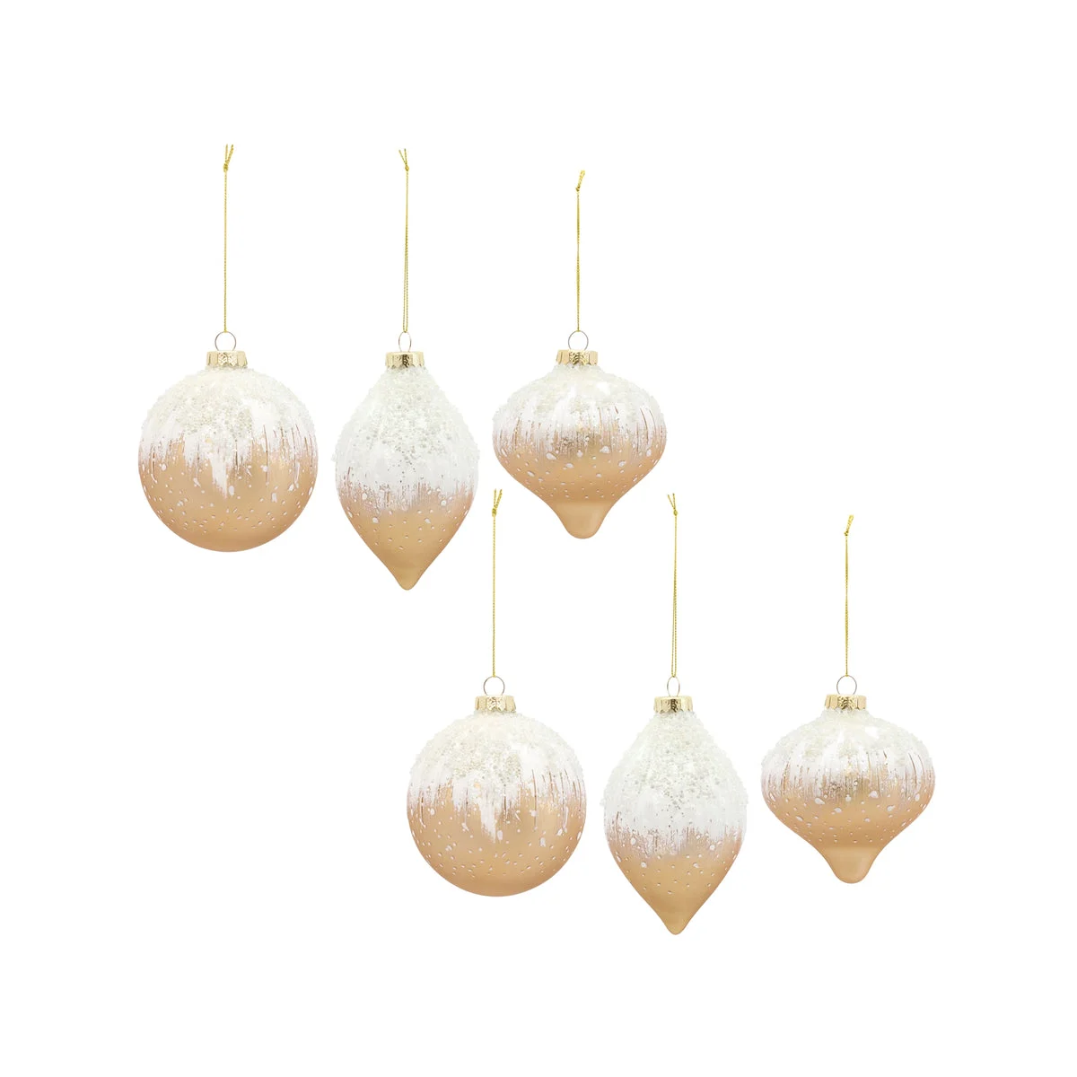 Melrose Beaded Gold Glass Ornament with Snowy Accent (Set of 6)