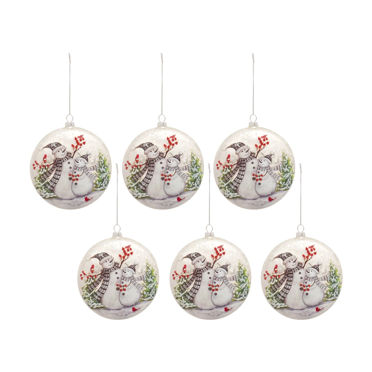Set of 6 Snowman Disc Ornaments – Glass – 5.5 Inch Christmas Tree Decorations – By Melrose