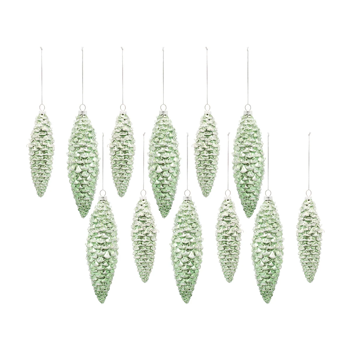 Melrose Green Frosted Pinecone Drop Ornament (Set of 12)