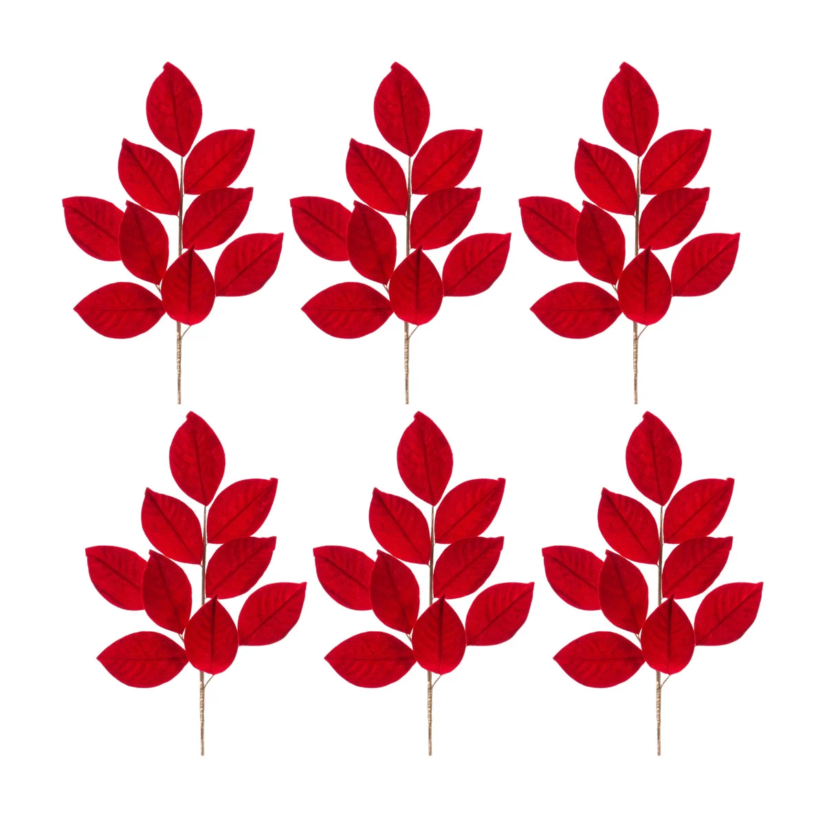 Red Flocked Magnolia Leaf Spray (Set Of 6)– Polyester – 27.5 Inch Holiday Christmas Decor – By Melrose