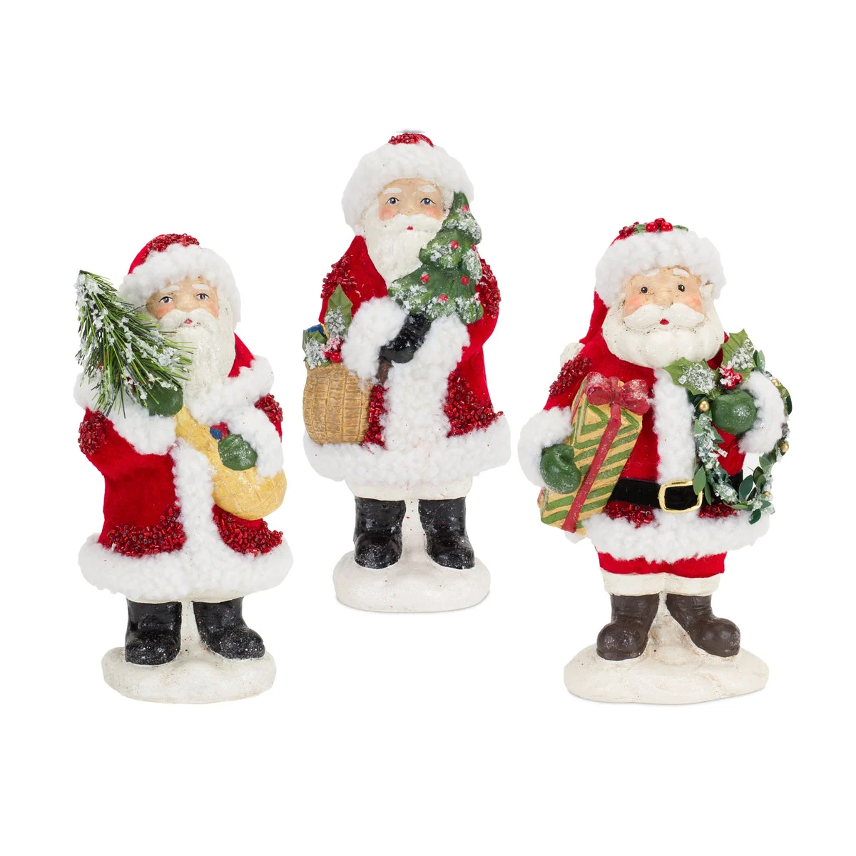 Santa Figurine Set – 8.75"H Paper Pulp Christmas Decor, Set of 3 By Melrose