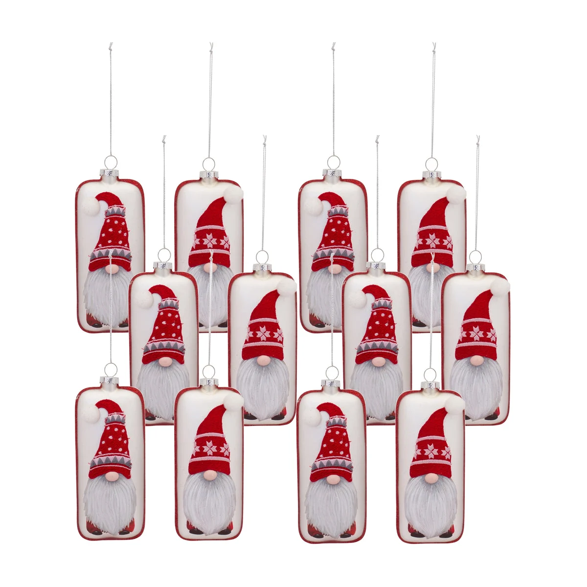 Glass Snowflake Gnome Tree Ornament Set – 6.25"H Christmas Decor, Set of 12 By Melrose