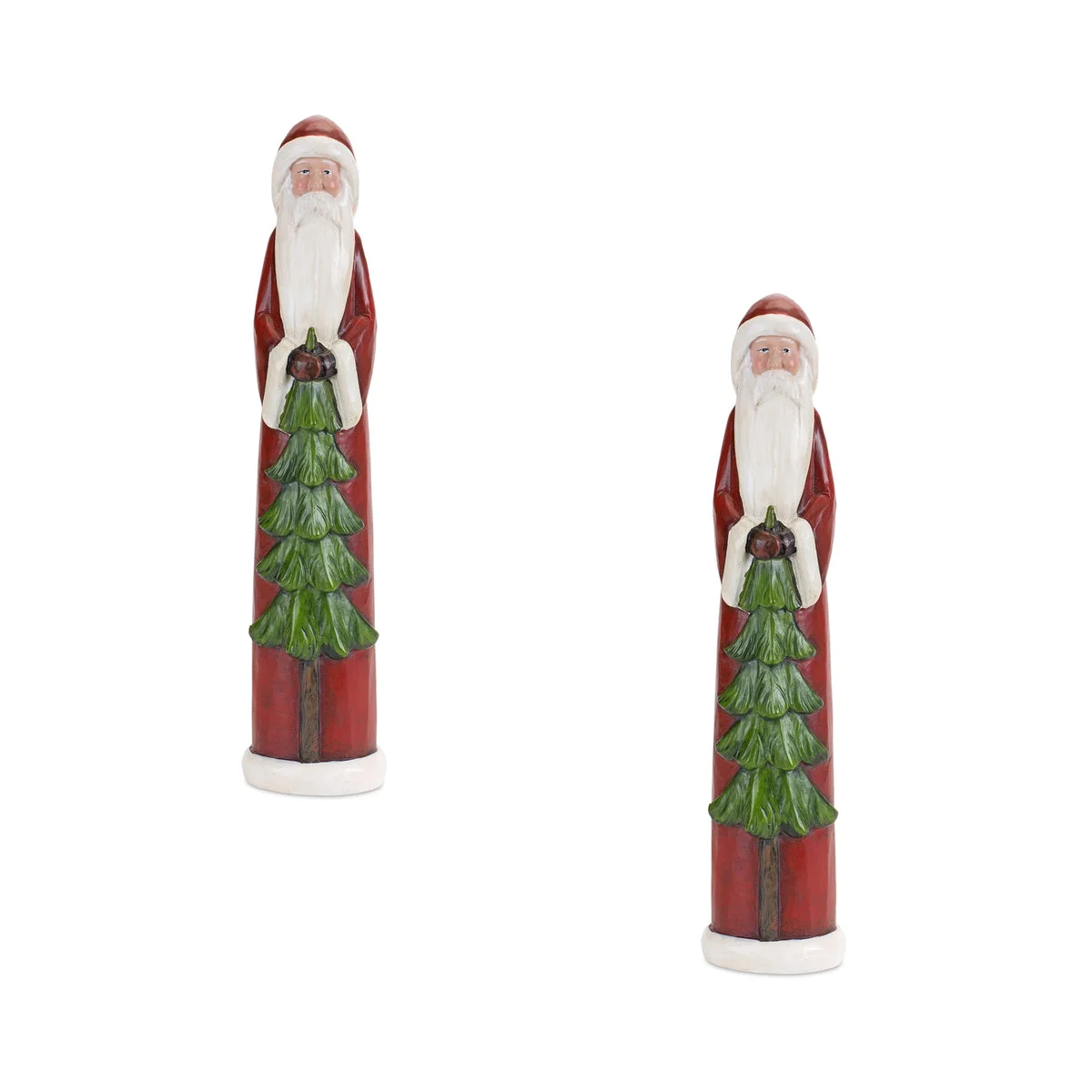 Melrose Stone Santa Figurine with Pine Tree (Set of 2)