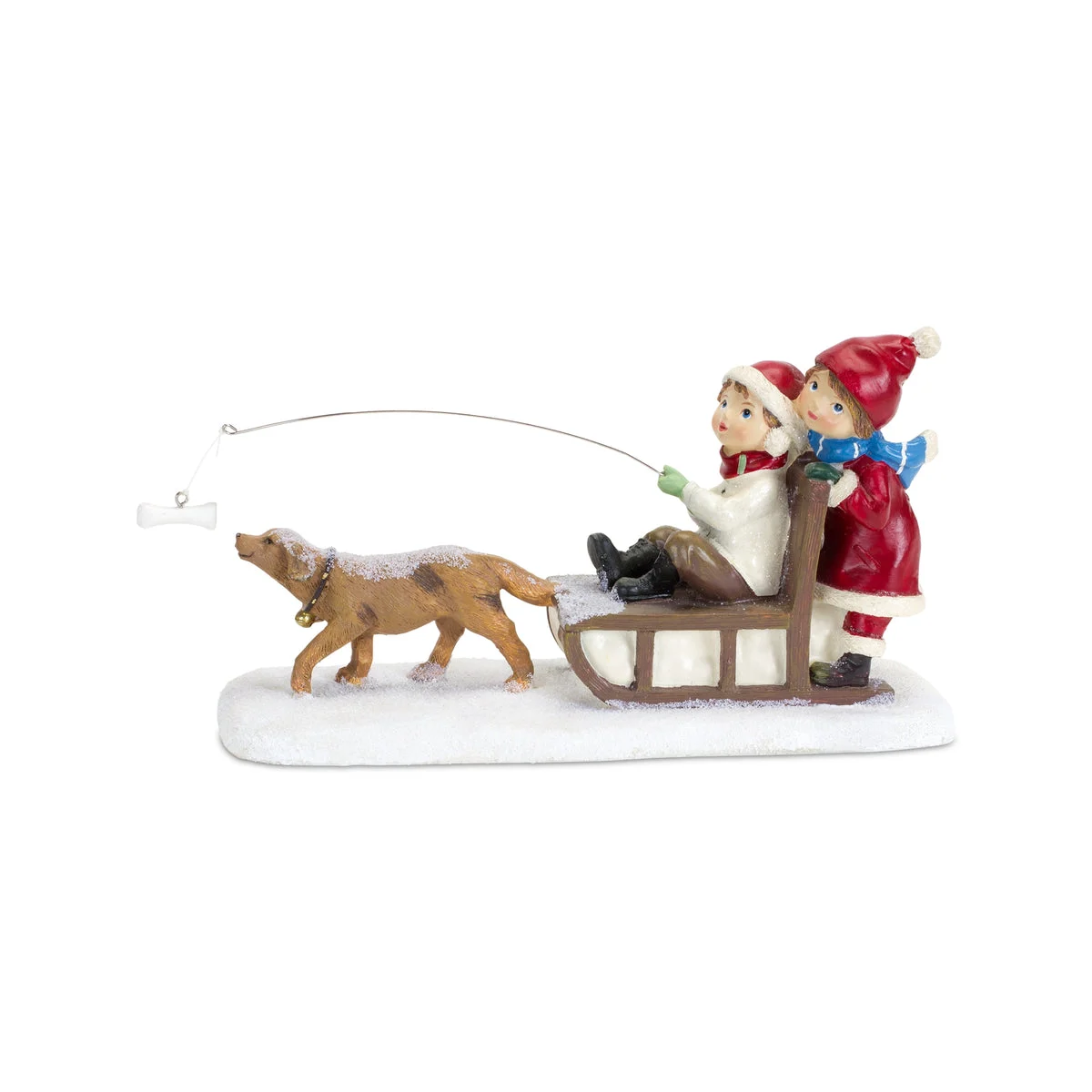 Melrose Whimsical Children Playing on Sled with Dog Figurine 9.5"L
