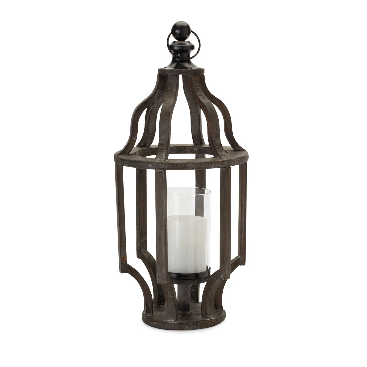 Open Wood Lantern Candle Holder with Glass Hurricane – 22.5"H Rustic Pillar Display by Melrose