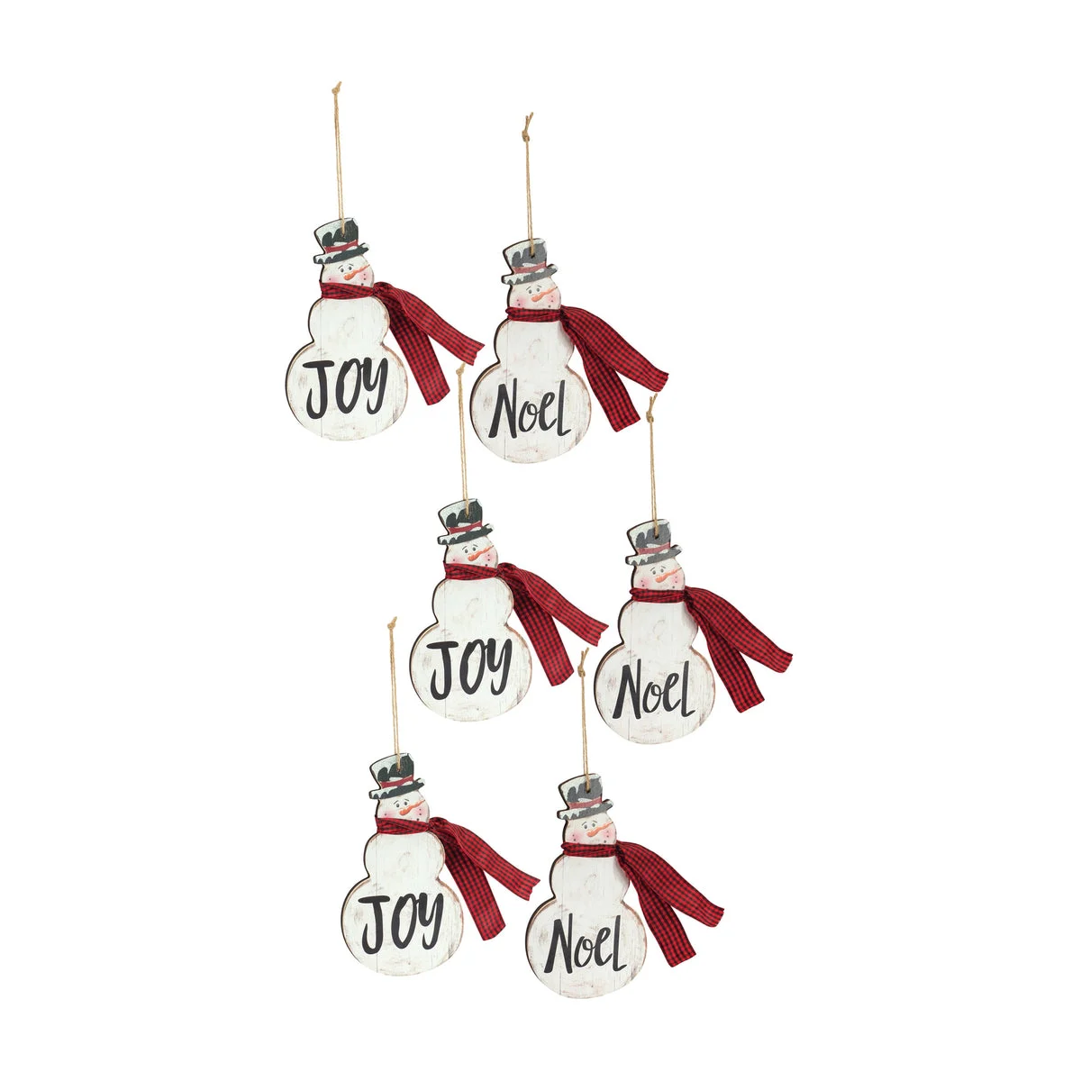 Joy & Noel Snowman Ornaments – 7.25"H Metal Scarf Accented Christmas Tree Decor (Set of 6) By Melrose