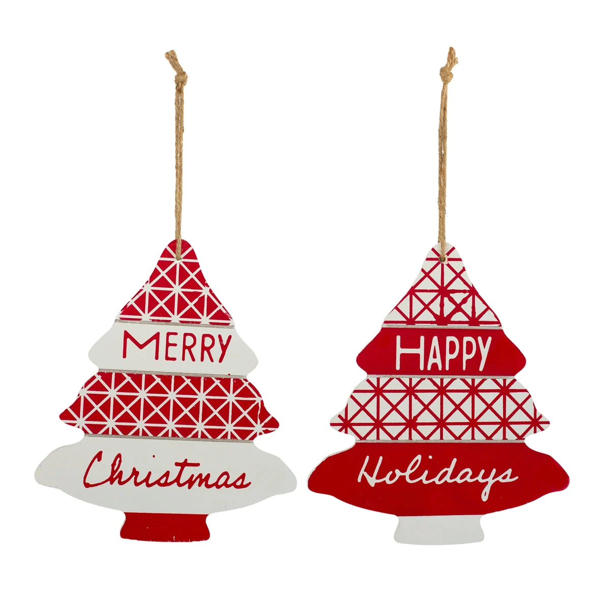 Christmas Tree Ornaments – 11.75"H Wood Sentiment, Rustic Red & White Holiday Messages (Set of 12) By Melrose