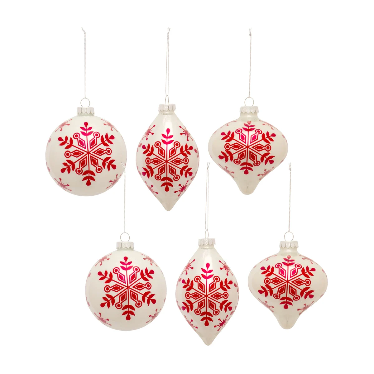 Melrose White and Red Snowflake Ball Ornament (Set of 6)