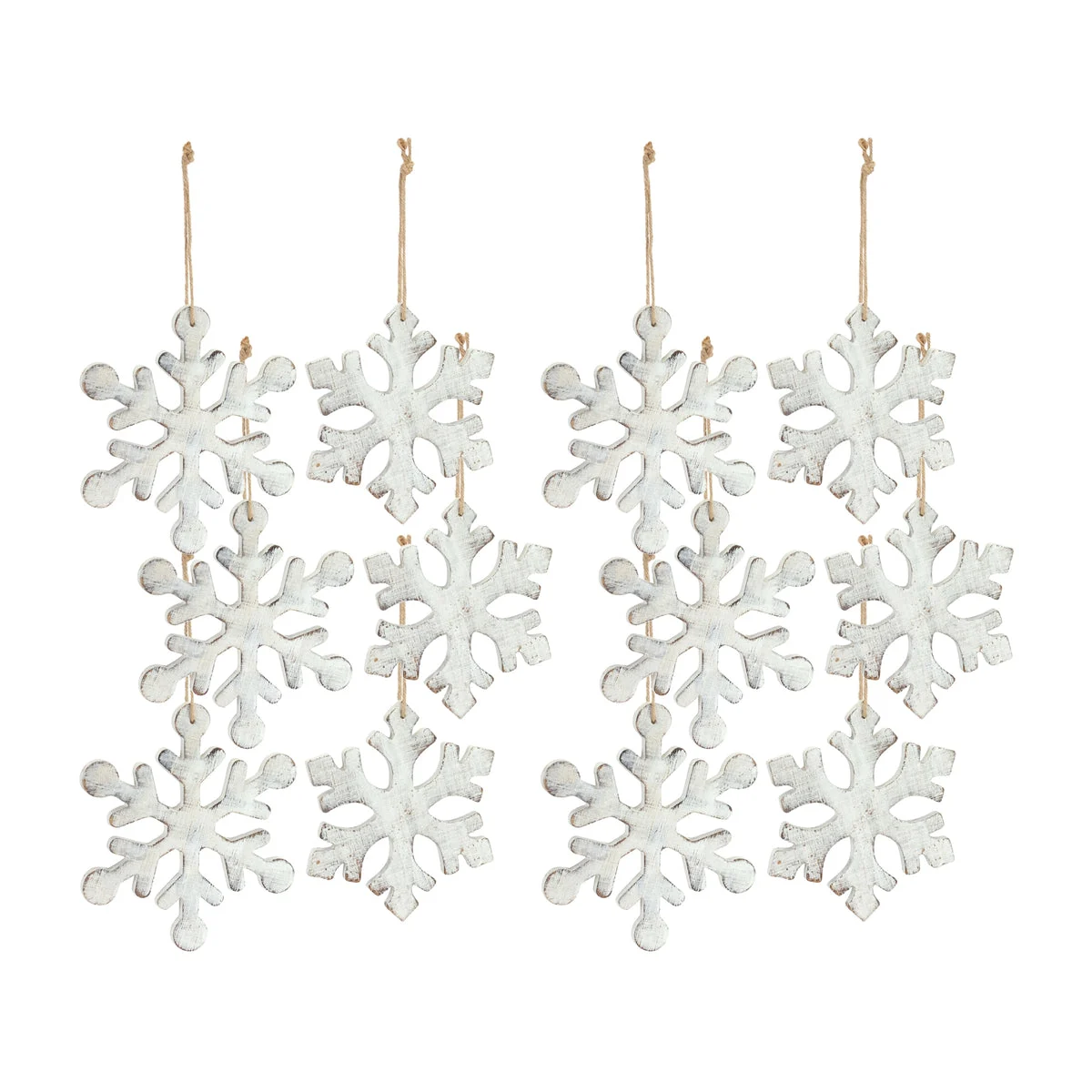 Melrose White Washed Wooden Snowflake Ornament (Set of 12)