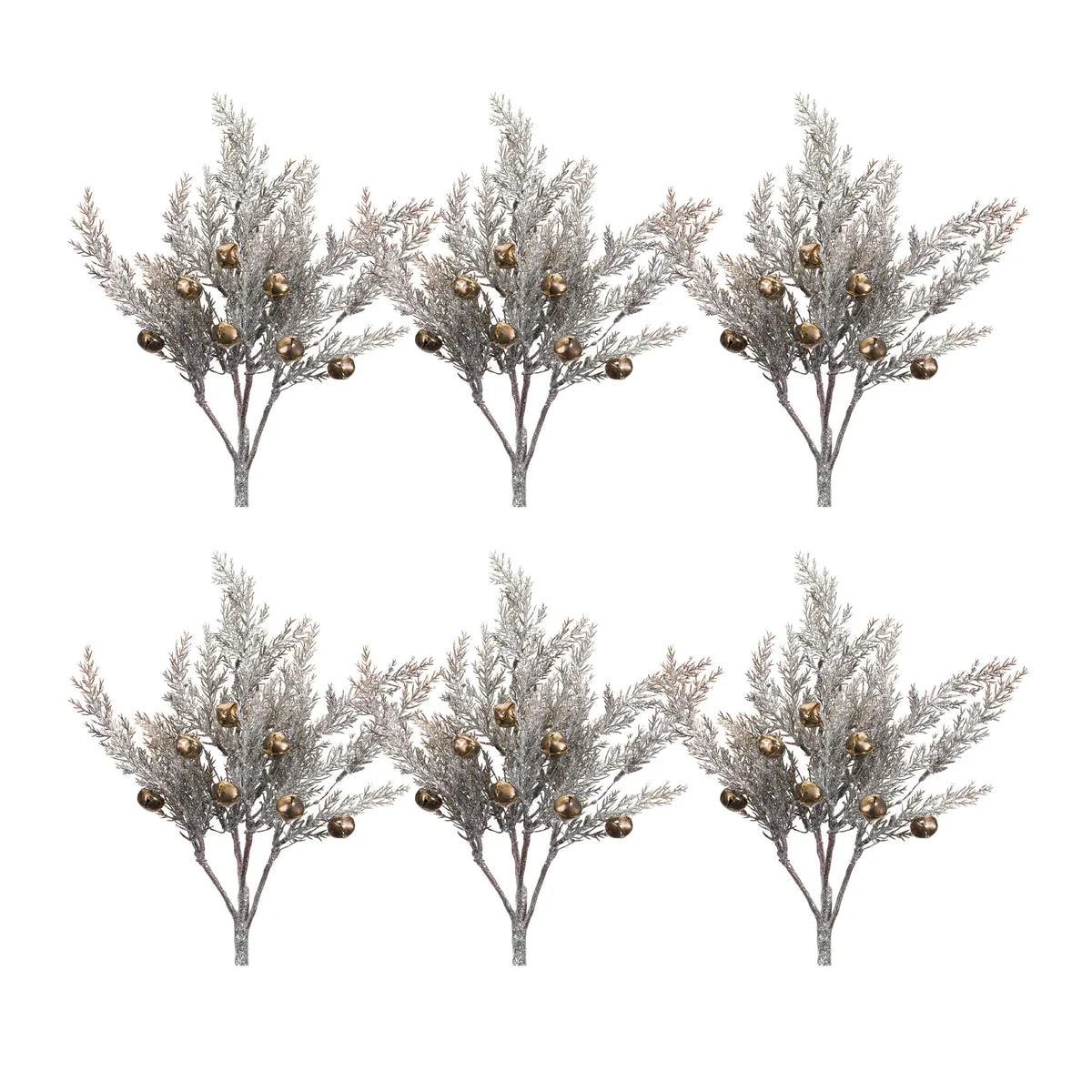 Melrose Silver Pine Pick with Bronze Bells (Set of 6)