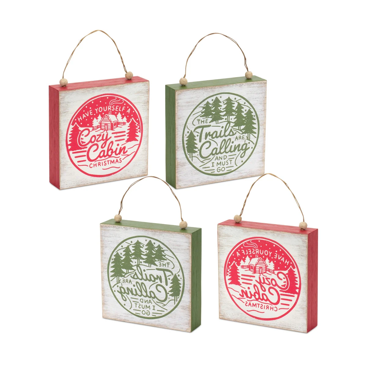 Christmas Cabin and Trails Ornaments MDF Sentiment Signs Set of 4 by Melrose