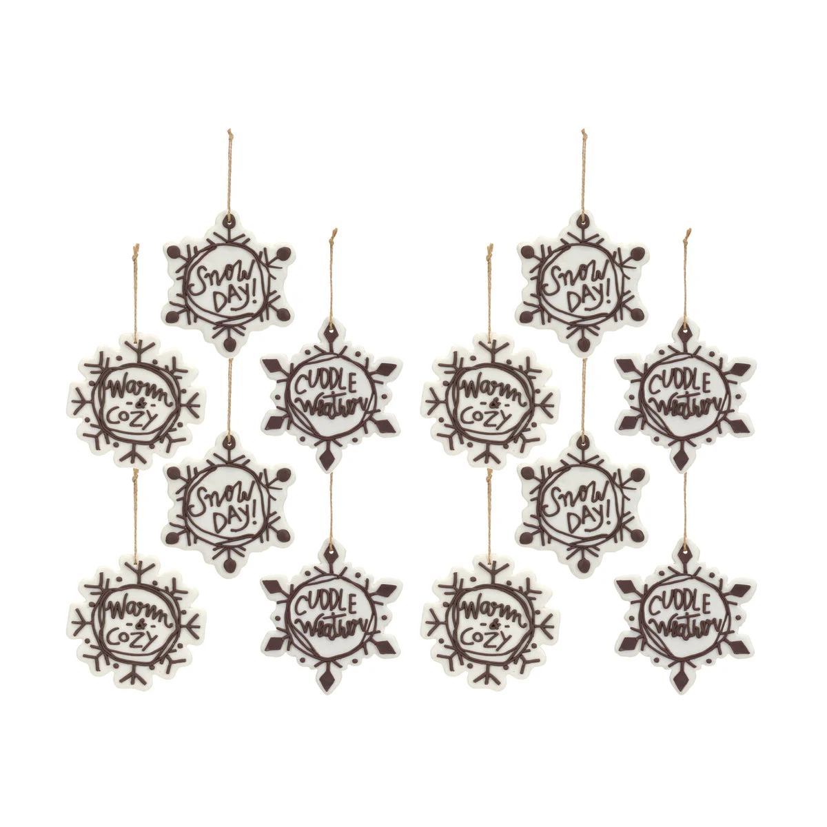 Christmas Holiday Snowflake Ornament Set White and Brown – 12 Count by Melrose