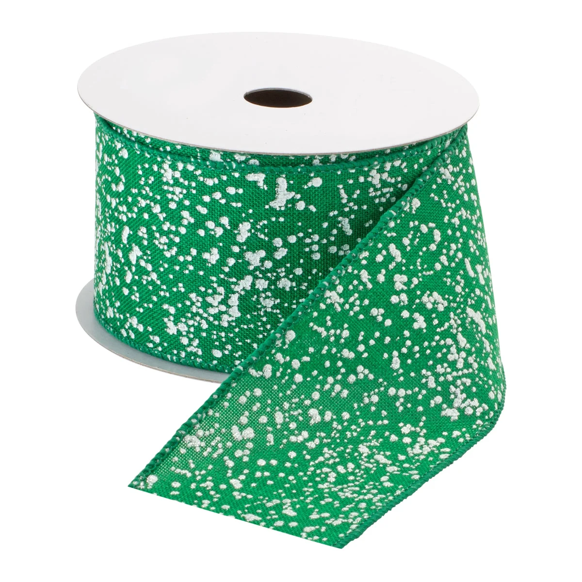 Wired Speckled Ribbon Green and White Pattern – 2.5" Wide by Melrose