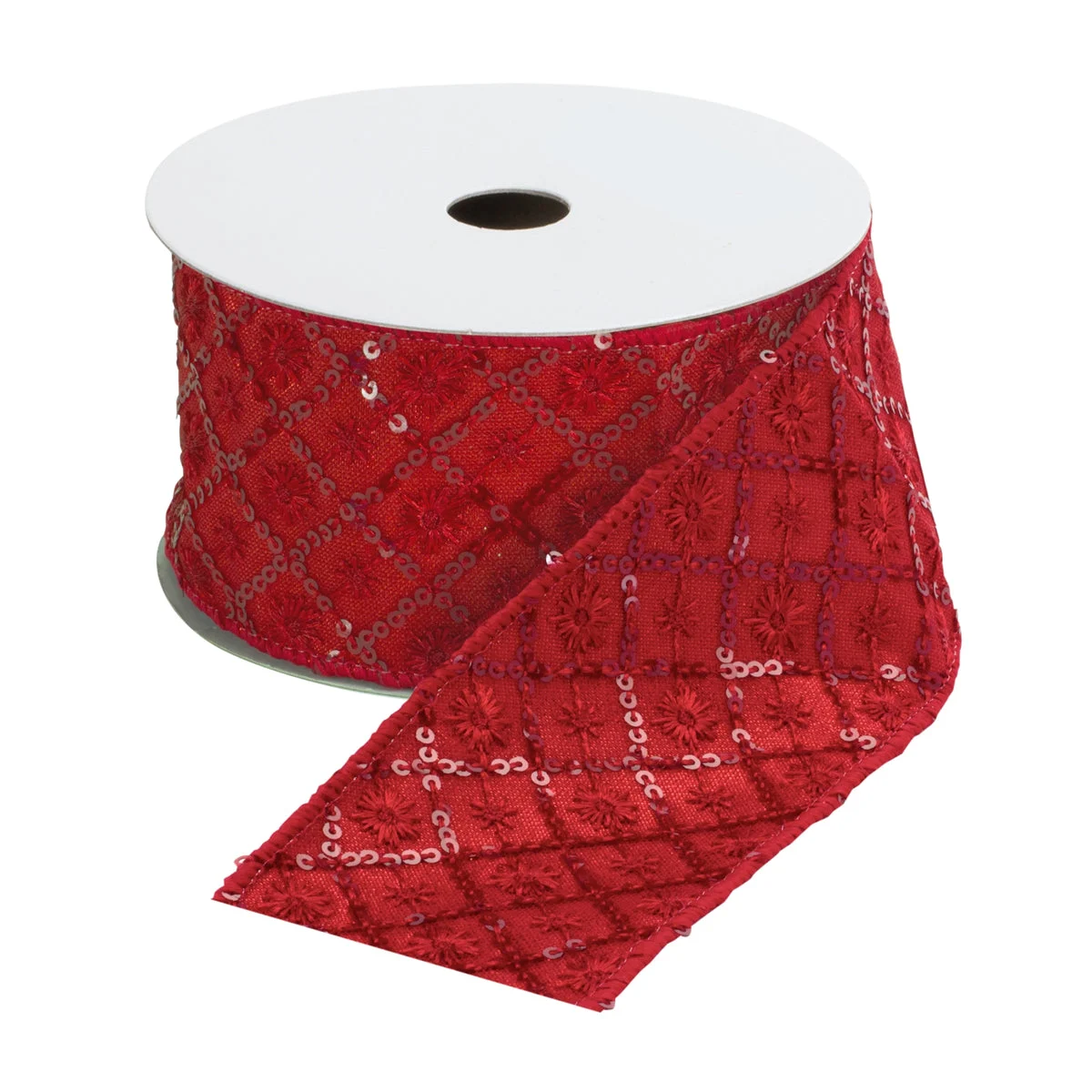 Melrose Sequined Red Ribbon (Set of 2) 2.5" x 10 Yds.