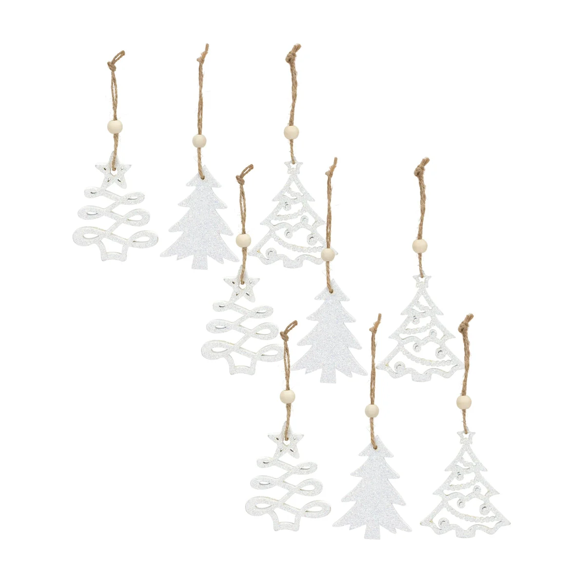 Decorative Wood Christmas Tree Ornament White Finish 3 inch – 9 Pieces by Melrose