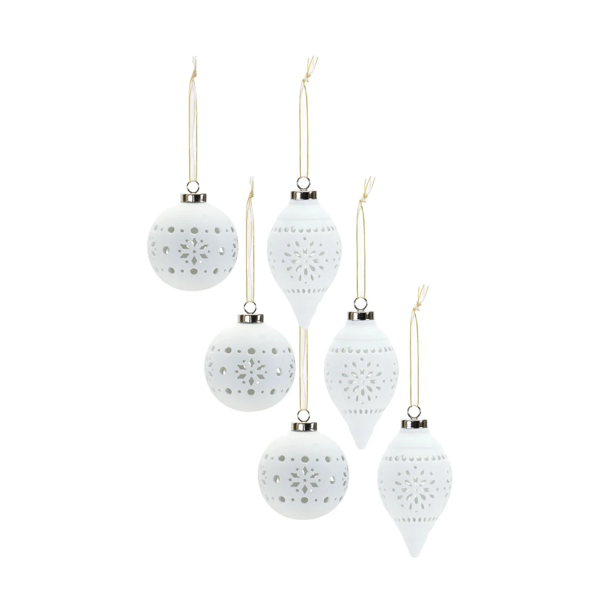 Melrose Porcelain Cut Out Ball Ornament with Nordic Design (Set of 6)