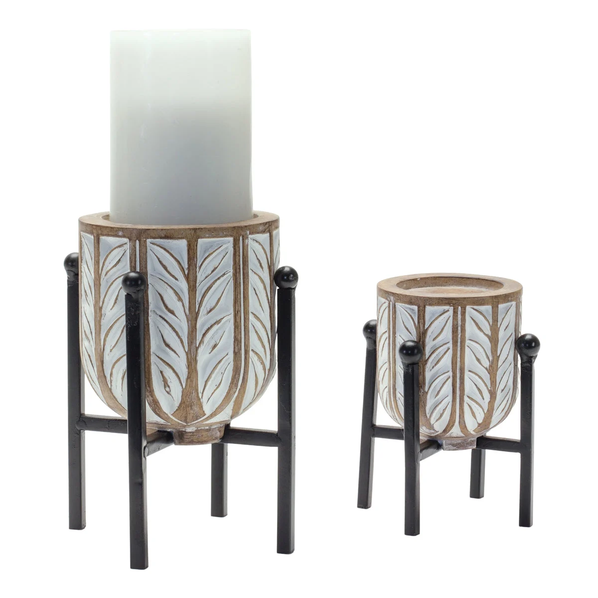 Polyresin Candle Holders with Metal Stands Geometric Design – 5" & 7" by Melrose