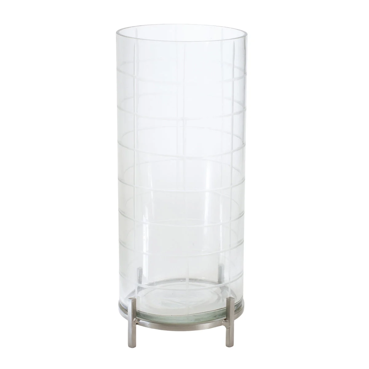 Textured Glass Candle Hurricane with Silver Stand 12 inch by Melrose
