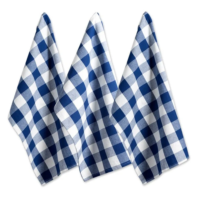 DII Navy Buffalo Check Dish Towels Set of 3