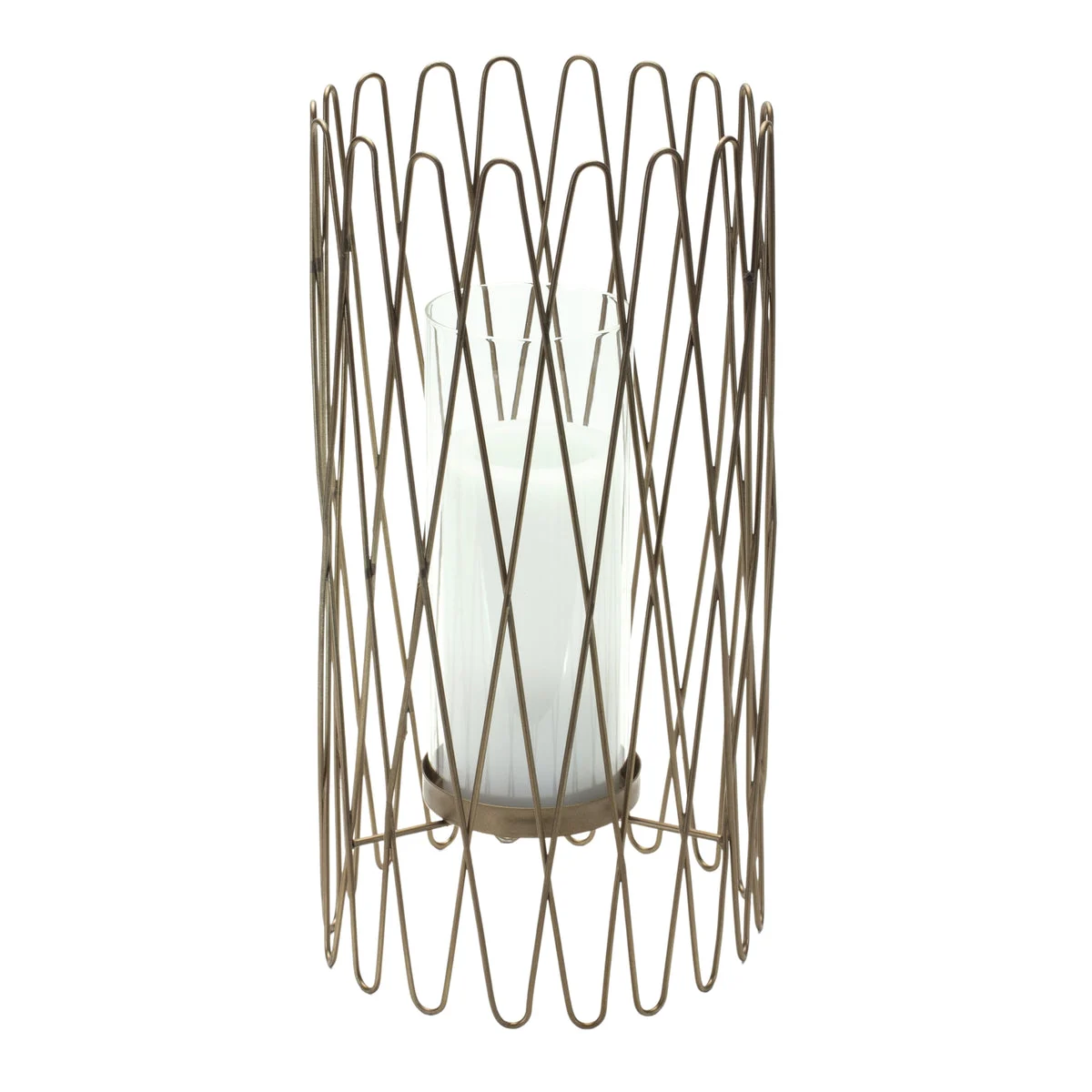 Iron and Glass Candle Holder 14.25" Geometric Gold Hurricane Stand by Melrose