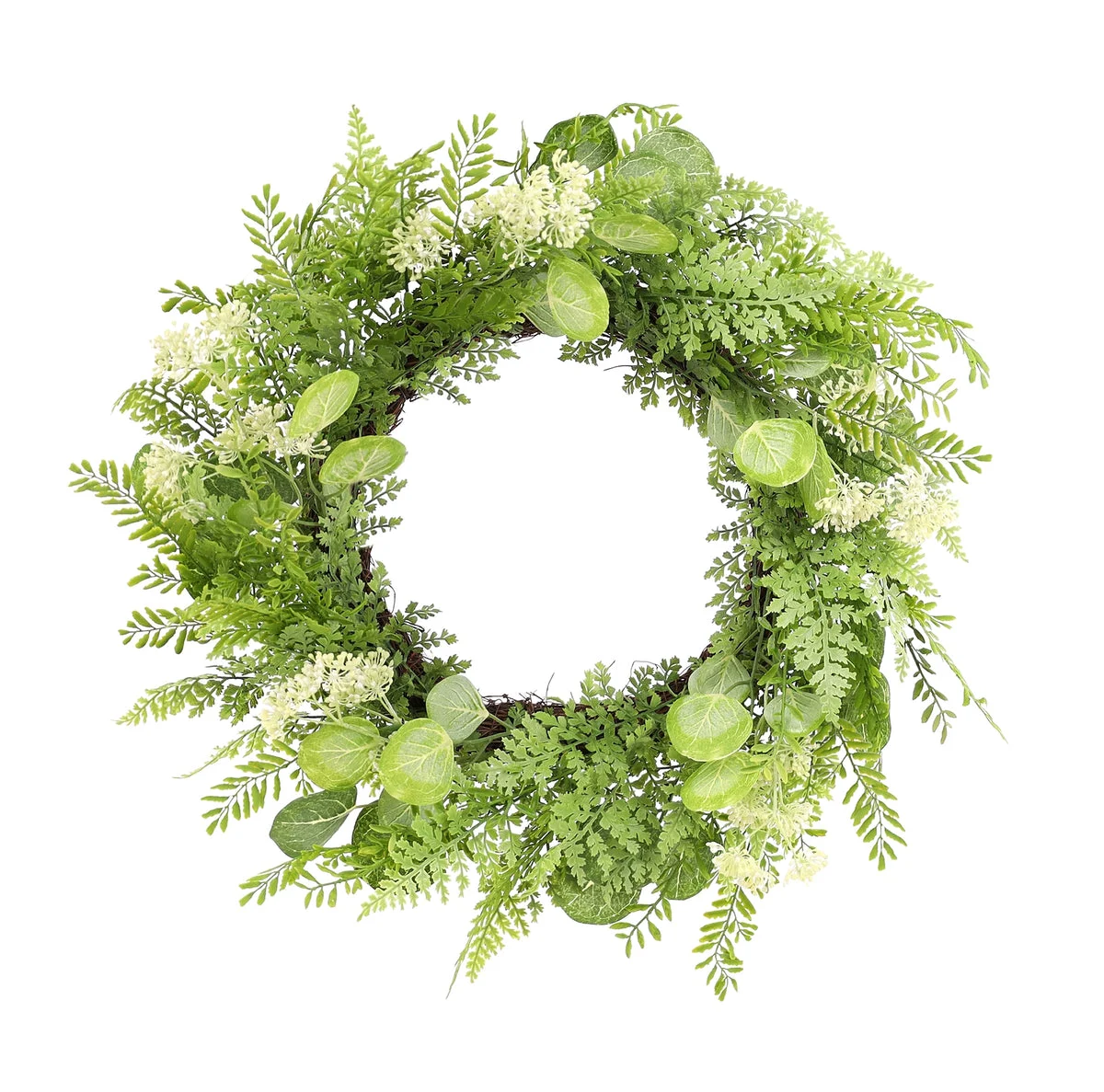Mixed Foliage Wreath 27.5"D Decorative Polyester Green Fern Wreath for Home, Porch & Entry Display by Melrose