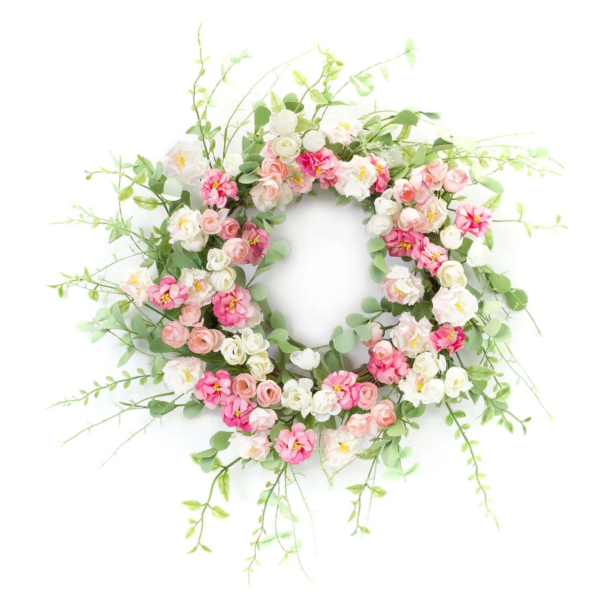 Mixed Peony Floral Wreath – 23"D Pink & White Bloom Door Accent for Indoor/Outdoor Covered Display by Melrose