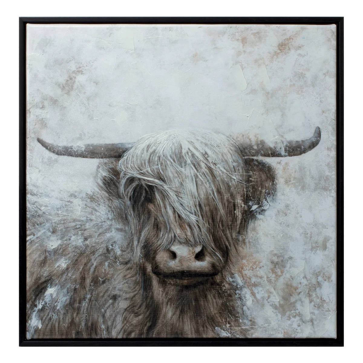 Framed Mountain Bull Canvas Wall Art – 20.5" Square Rustic Farmhouse Animal Print by Melrose