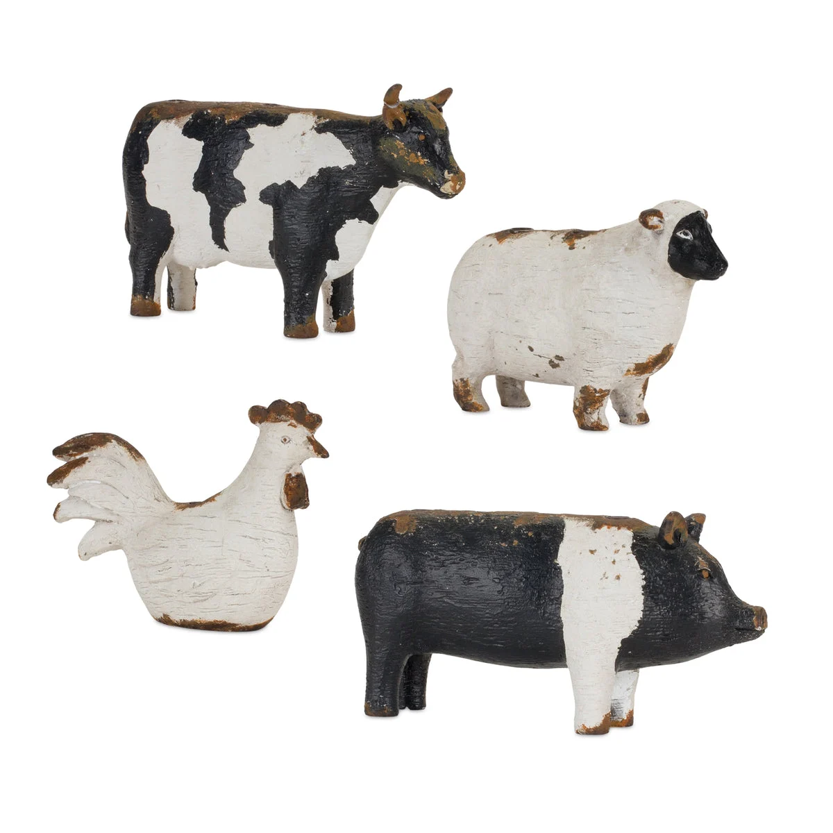 Farm Animal Candle Holder Set – Cow, Sheep, Chicken & Pig Rustic Polyresin Candle Holders (Set of 4) By Melrose