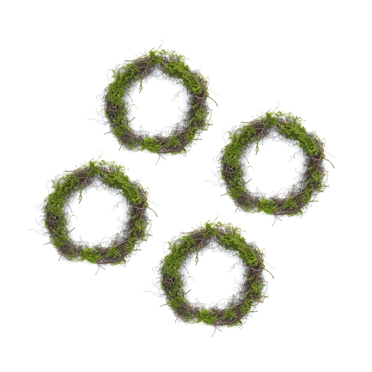 Moss Leaf Twig Wreath Set – 17.5" D in Green Faux Wreaths with Twig Base (Set of 4) by Melrose