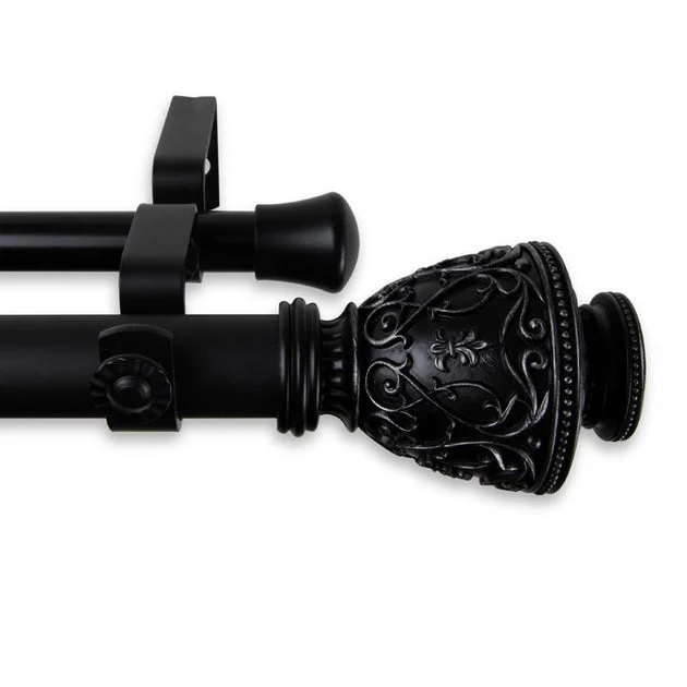 Verona Double Curtain Rod 1" Diameter x 160" - 240" Long - Black