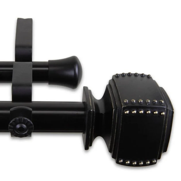 Borris Double Curtain Rod 1" Diameter x 120" - 170" Long - Black