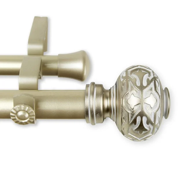 Cleopatra Double Curtain Rod 1" Diameter x 66" - 120" Long-Light Gold